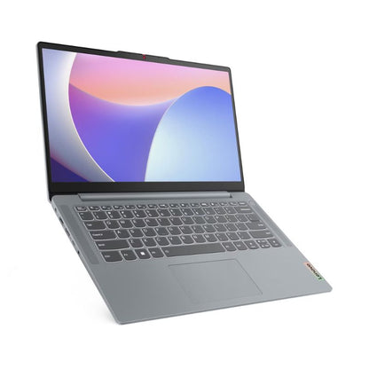 Laptop with a colorful display on a white background