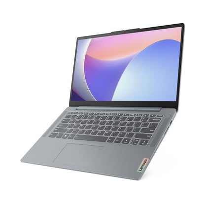 Lenovo laptop with a colorful display on a white background