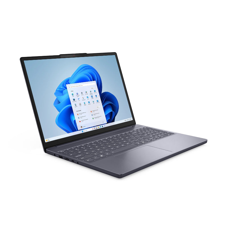 Laptop with a blue flower design on the screen on a white background