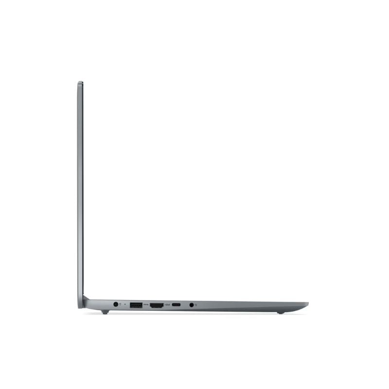 Side view of a silver laptop on a white background