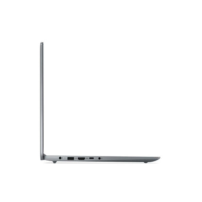 Side view of a silver laptop on a white background