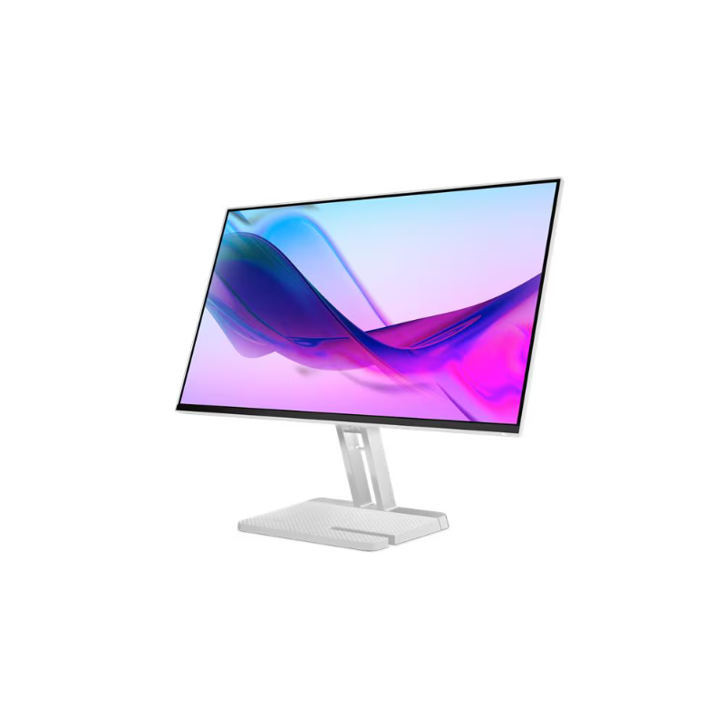 Computer monitor with a colorful display on a white background