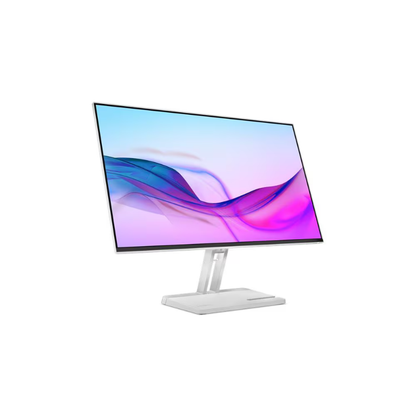Computer monitor with a colorful display on a white background