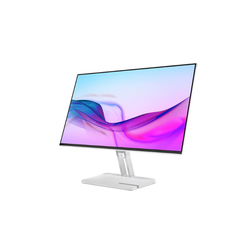 Computer monitor with a colorful display on a white background
