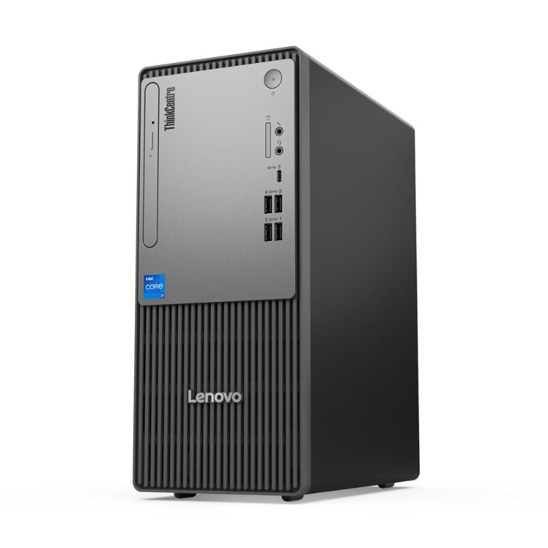 Lenovo desktop computer tower on a white background