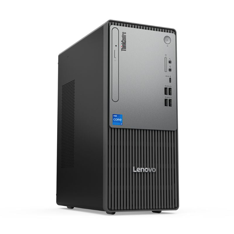 Lenovo desktop computer tower on a white background