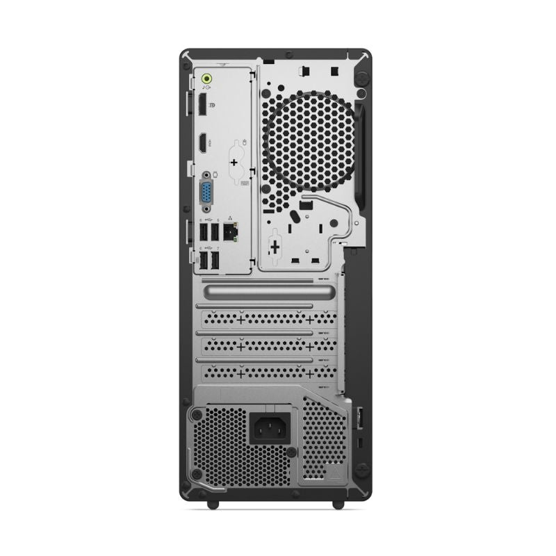 Back view of a computer tower case on a white background
