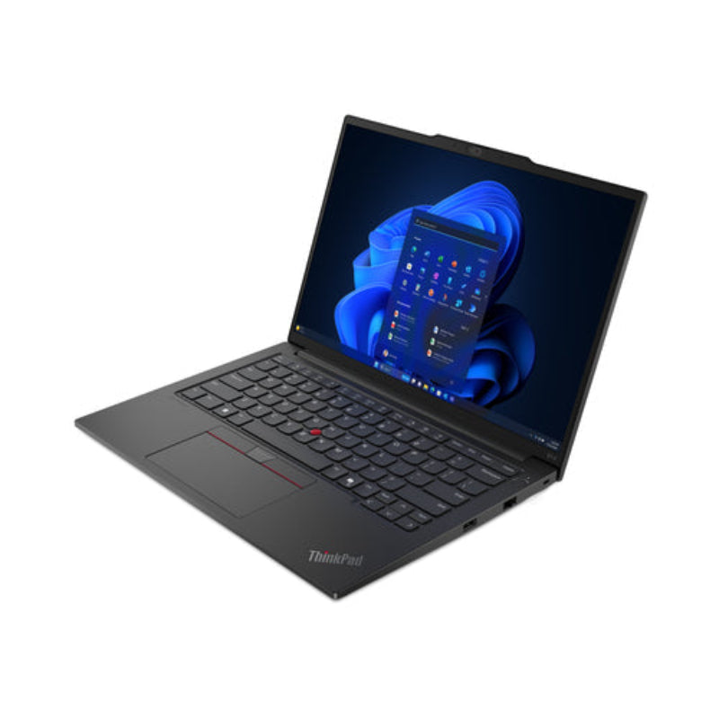 Open laptop displaying a colorful screen on a white background