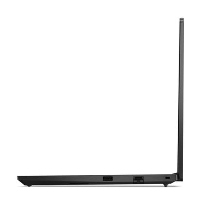 Side view of a black laptop on a white background