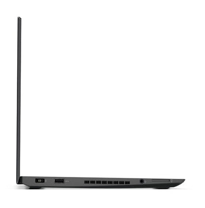 Side profile of Lenovo ThinkPad T470s laptop showing right-side ports including USB and headphone jack.