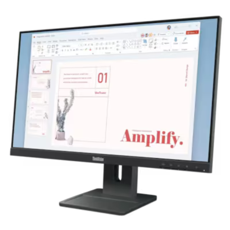 Monitor displaying a webpage with 'Amplify' text on a white background