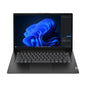 Black laptop with a blue abstract design on the screen on a white background