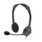 Black headset with microphone on a white background