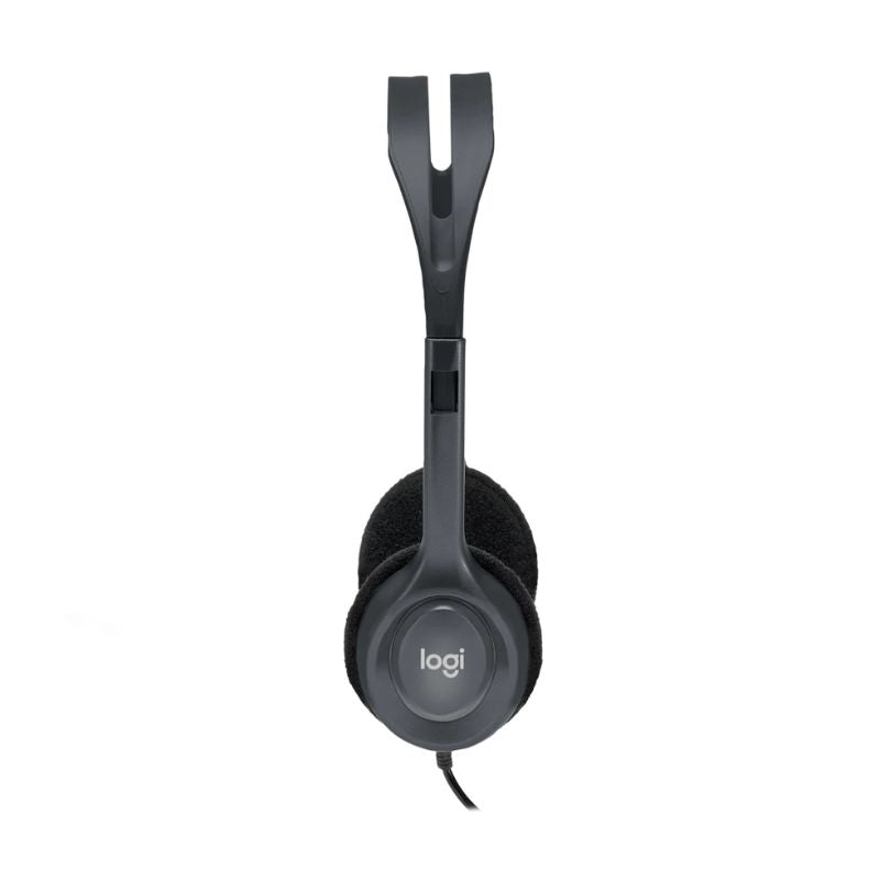 Black Logitech headset on a white background