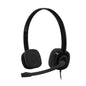 Black headset with microphone on a white background