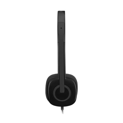 Black headphones on a white background