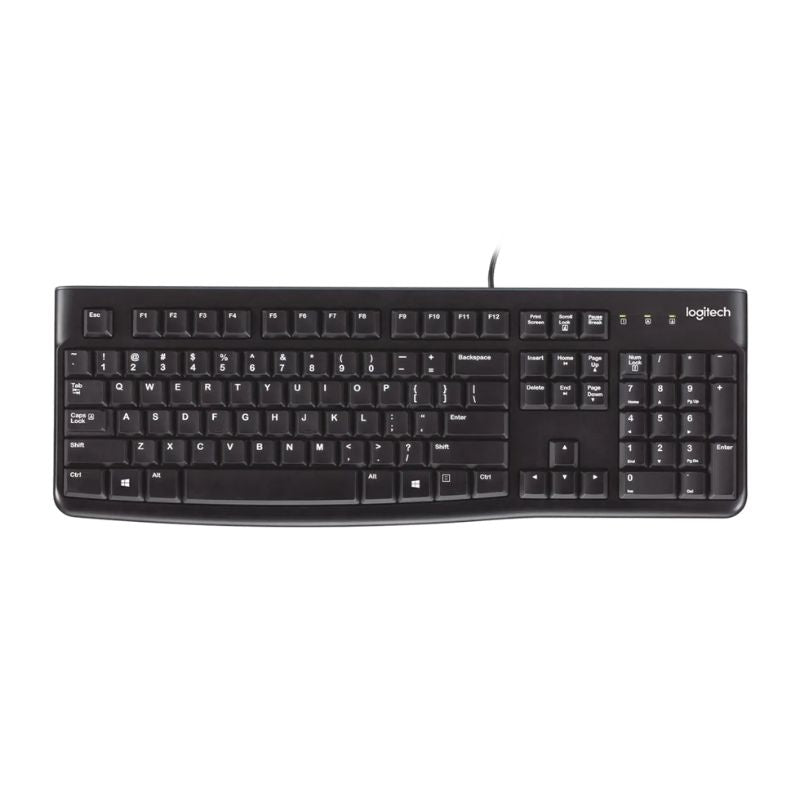 Black Logitech keyboard on a white background