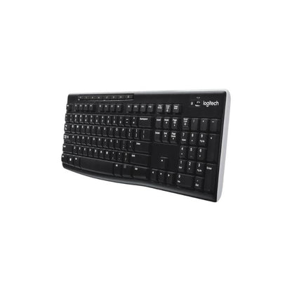 Black Logitech keyboard on a white background