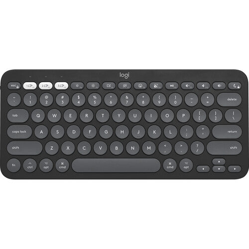 Black Logitech keyboard on a white background