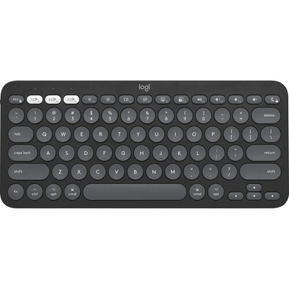 Black Logitech keyboard on a white background