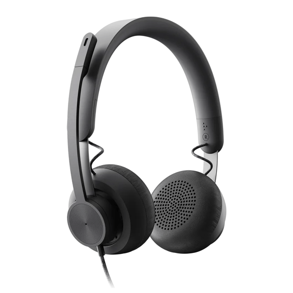 Black headphones on a white background