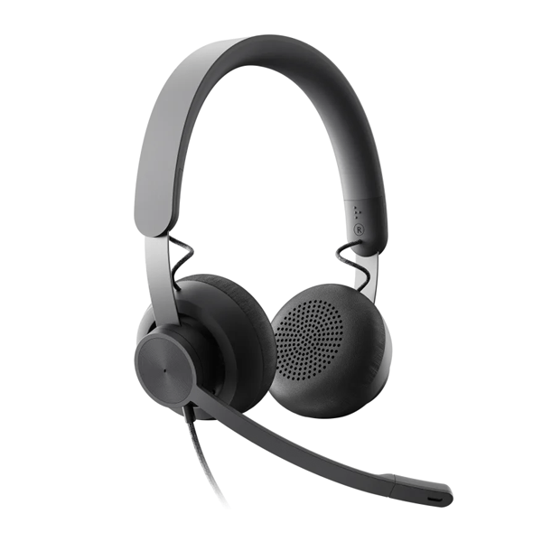 Black and gray headset on a white background