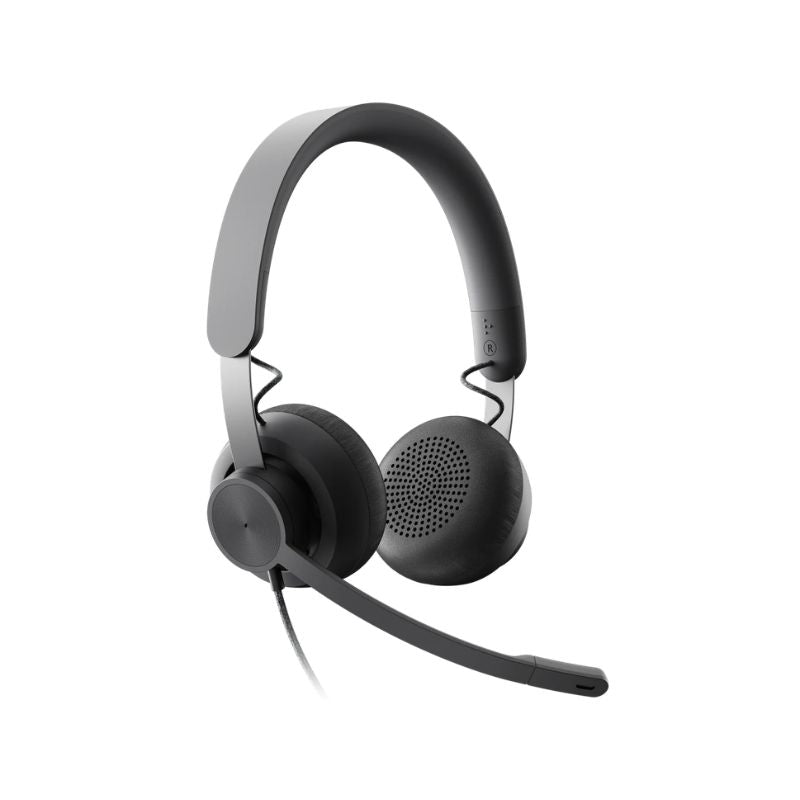 Black and gray headset on a white background