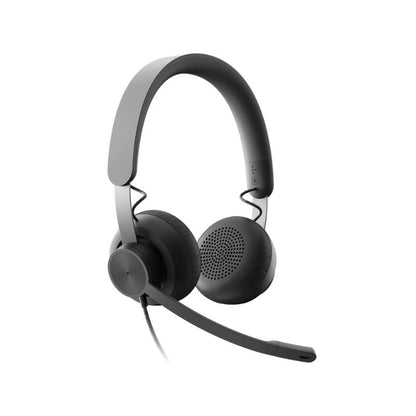 Black and gray headset on a white background