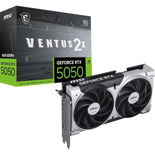 MSI GeForce RTX 5050 graphics card with packaging on a white background