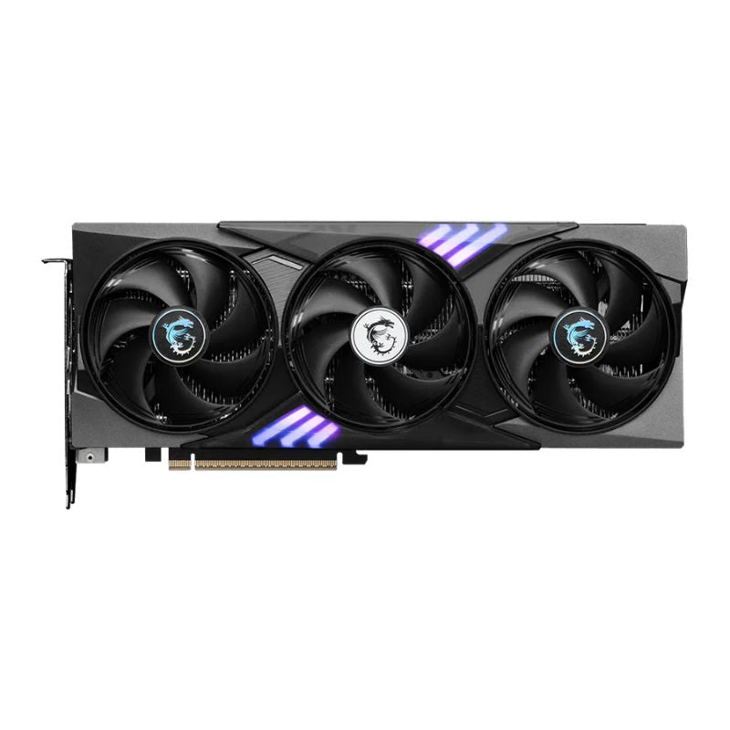 Graphics card with three fans on a white background