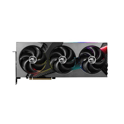 Gaming graphics card with three fans on a white background