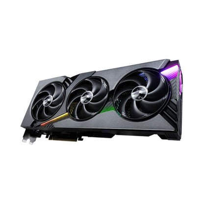 Gaming graphics card with three fans on a white background