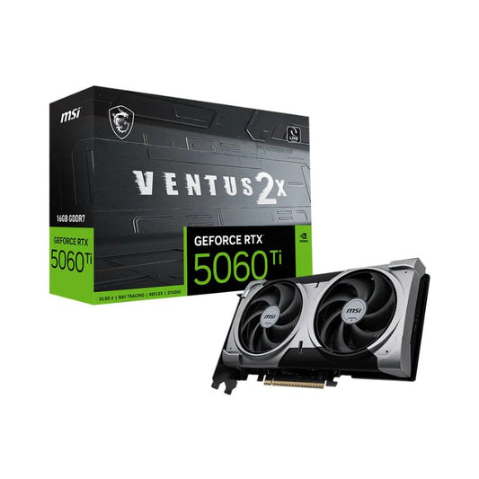 MSI GeForce RTX 5060 Ti graphics card and packaging on a white background