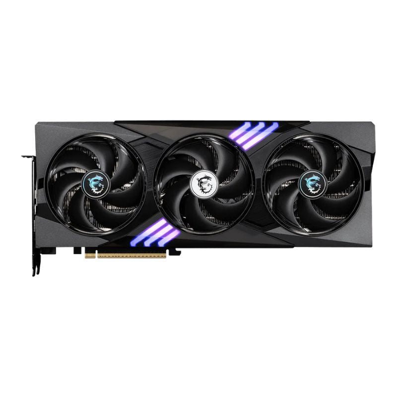 Gaming graphics card with three fans on a white background