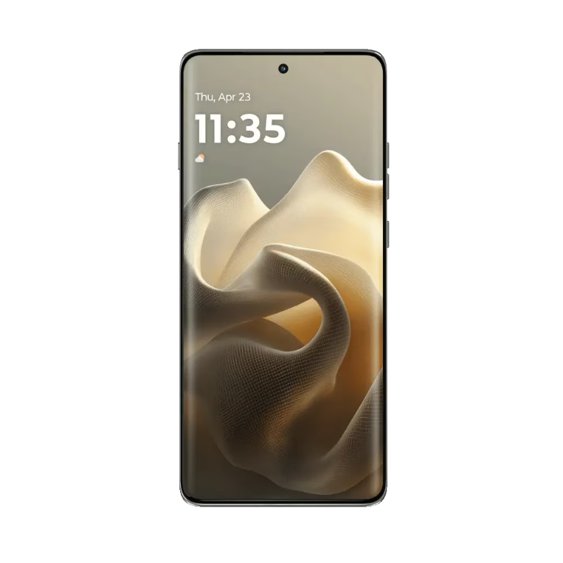 Smartphone with a abstract design on the screen displaying the time and date.
