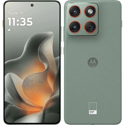 Smartphone displaying screen and back view on a white background