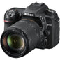 Nikon D7500 DSLR camera with lens on a white background