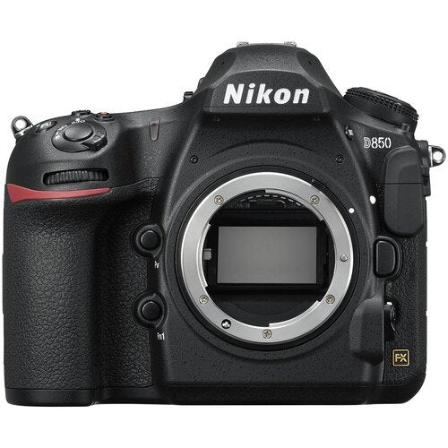 Nikon D850 camera body on a white background