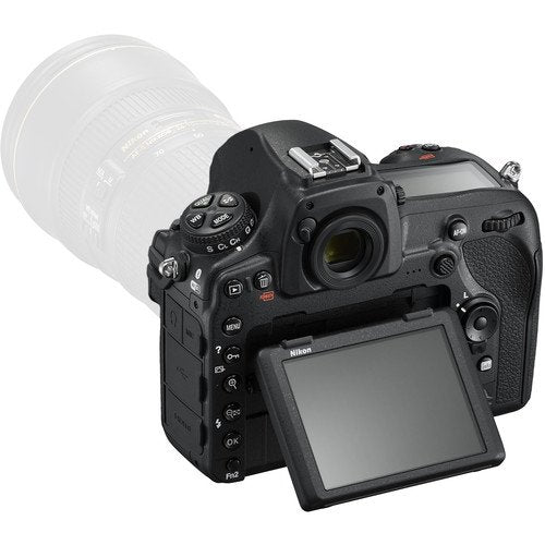 Nikon camera body with lens on a white background