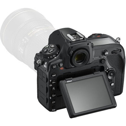 Nikon camera body with lens on a white background