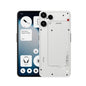 Smartphone with screen on displaying app icons and back view showing camera and branding.