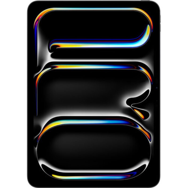 Black OLED Display Wi-Fi + SIM Face ID 256GB with colorful reflective design on a white background