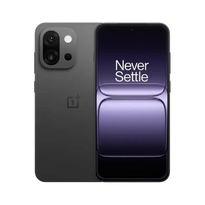 OnePlus 15 5G 12GB RAM 512GB ROM  smartphone showing back and front views with 'Never Settle' slogan.