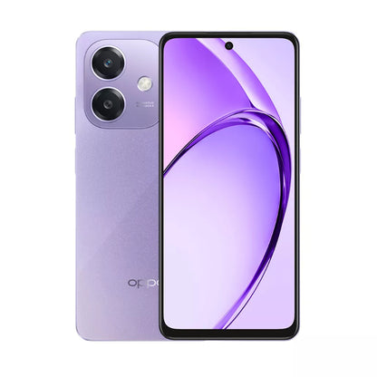 Purple smartphone showing front and back on a white background