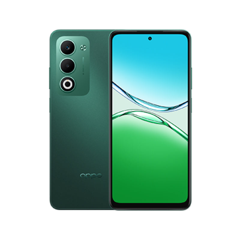 Green smartphone showing front and back on a white background