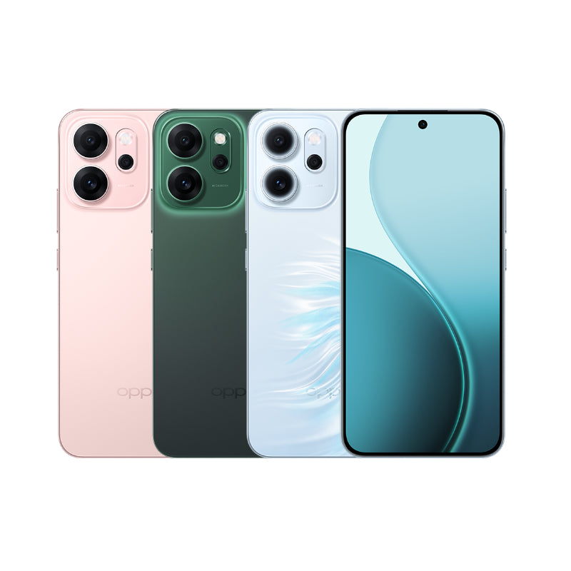 Four smartphones in different colors on a white background