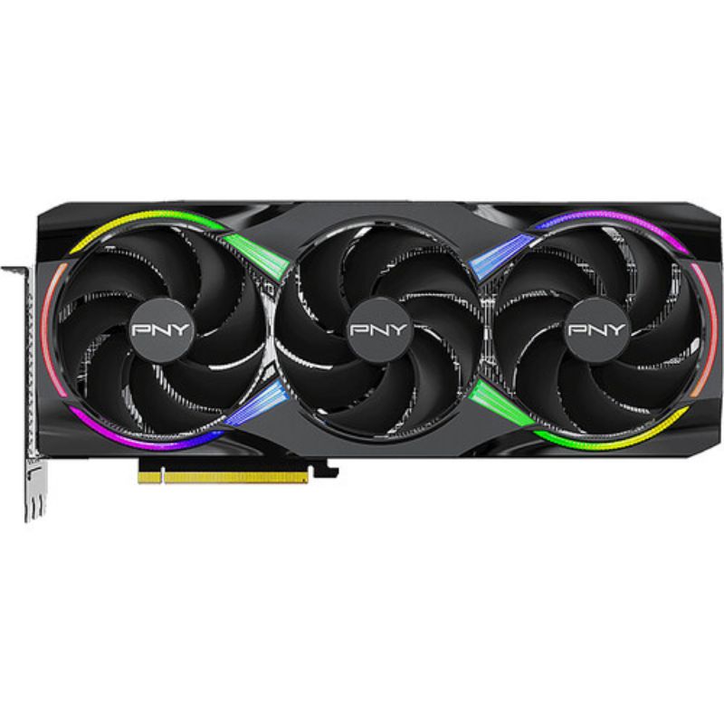 GPU with three fans featuring PNY branding on a white background
