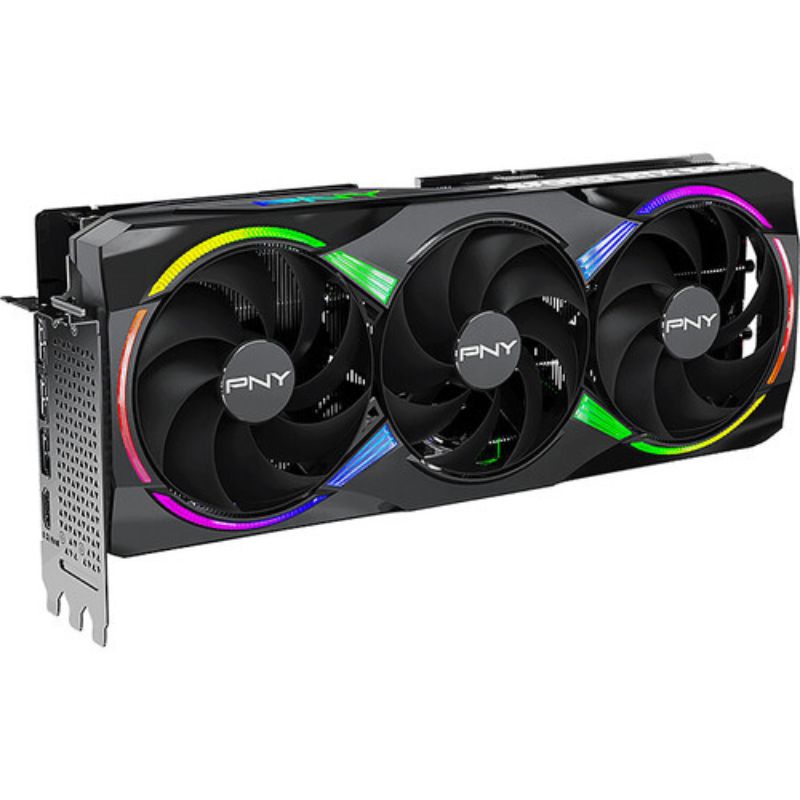 GPU with three fans and PNY branding on a white background