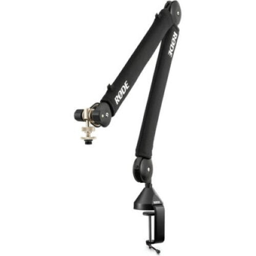 Black Rode microphone arm on a white background
