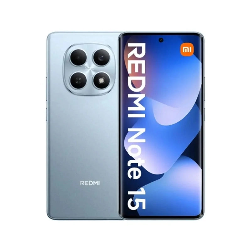 Redmi Note 15 smartphone showing front and back on a white background